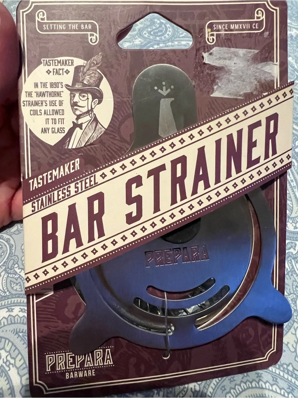 Prepara  2 Piece Stainless Steel Barware, Bar Tongs & Bar Strainer, new in pkg.